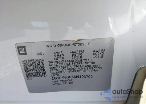 2021 Chevrolet Bolt Ev Fwd Lt z USA, uszkodzony, nr VIN 1G1FY6S05M4103702
